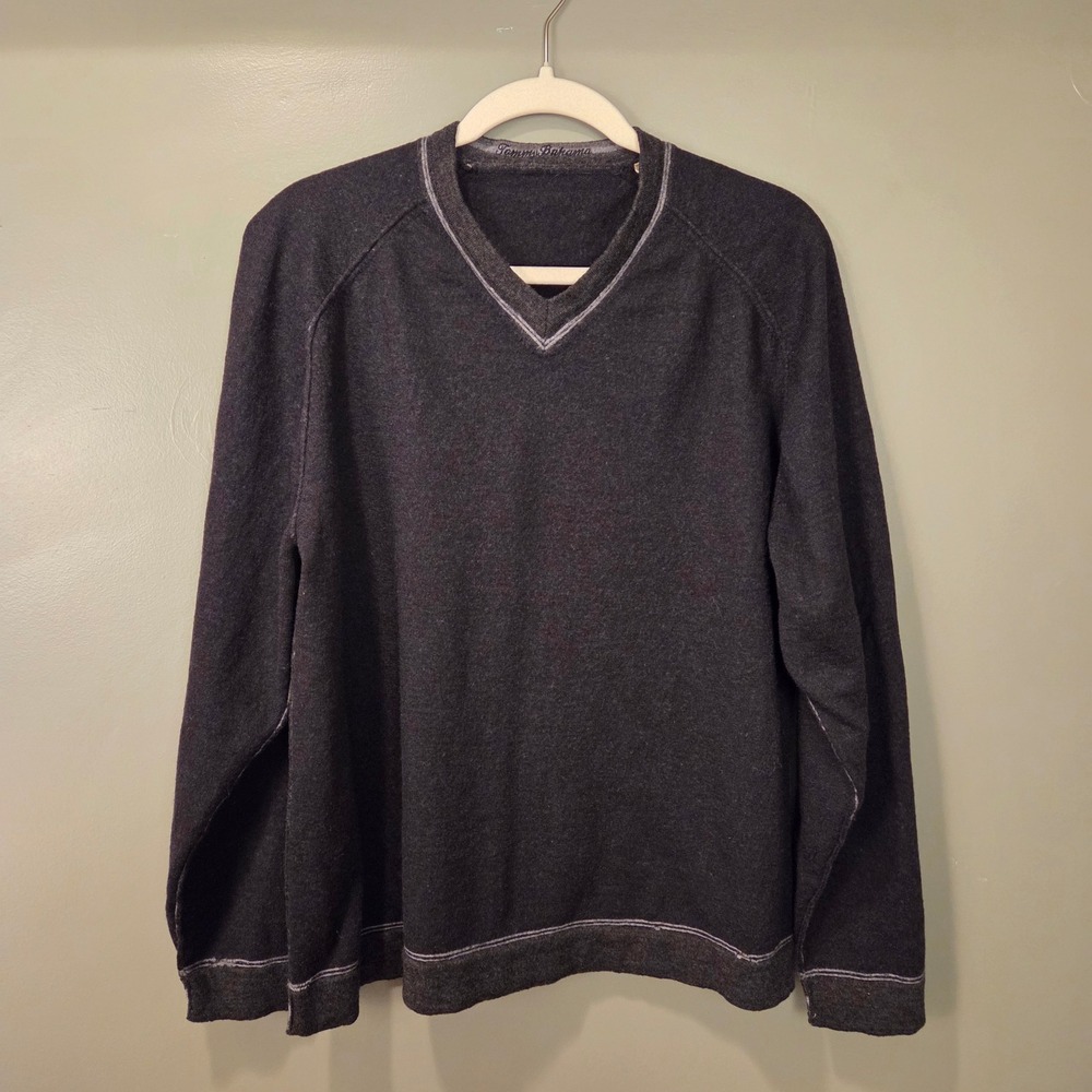Tommy Bahama Men's 100% Merino Wool V-Neck‎ Pullover Sweater, Size XL, Dark Gray